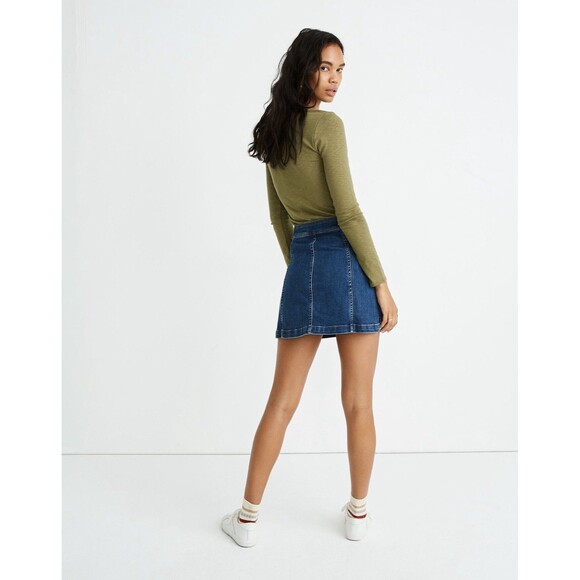 Madewell Denim Skirt Womens Size 14 Blue Jean Button Front A-Line Stretch NEW - Picture 2 of 12